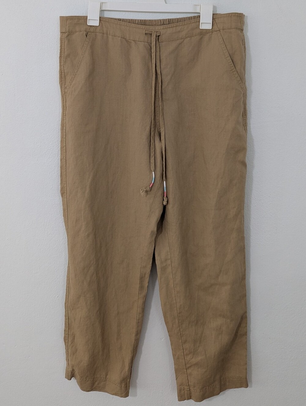 J. Crew Tie Waist Seaside Pants Drawstring Linen Blend Crop Length Beige Large L